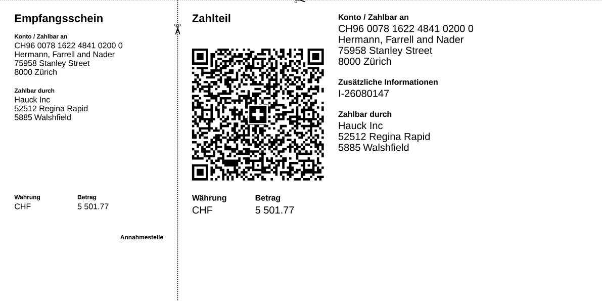 Schweizer QR-Rechnung Zahlteil mit QR-Code