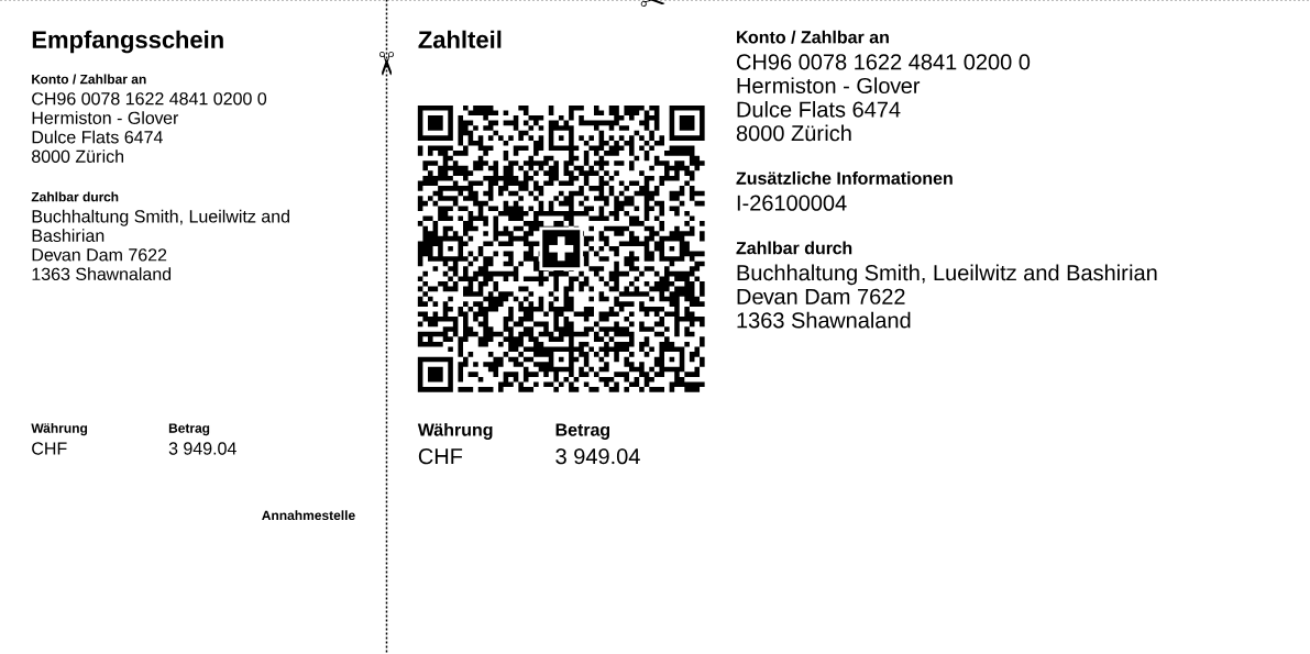 Schweizer QR-Rechnung Zahlteil mit QR-Code